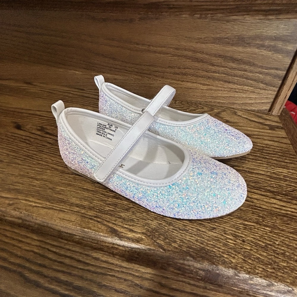 Fever Sole Girls Glitter Mary Jane Dress Shoes White Iridescent Sparkle Youth 2